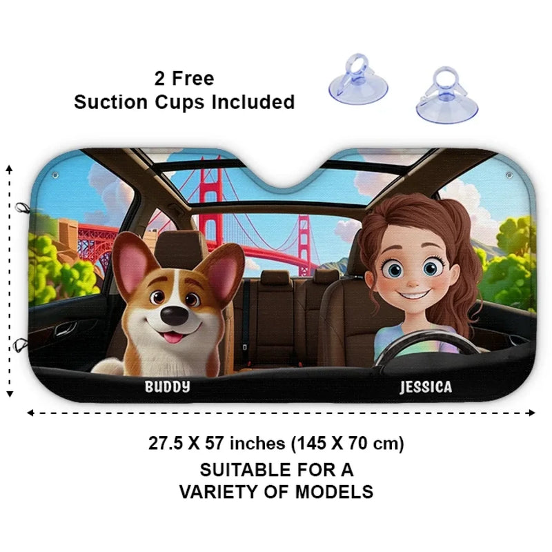 Custom Name Dog Lover Road Trip Gifts - Personalized Auto Sunshade