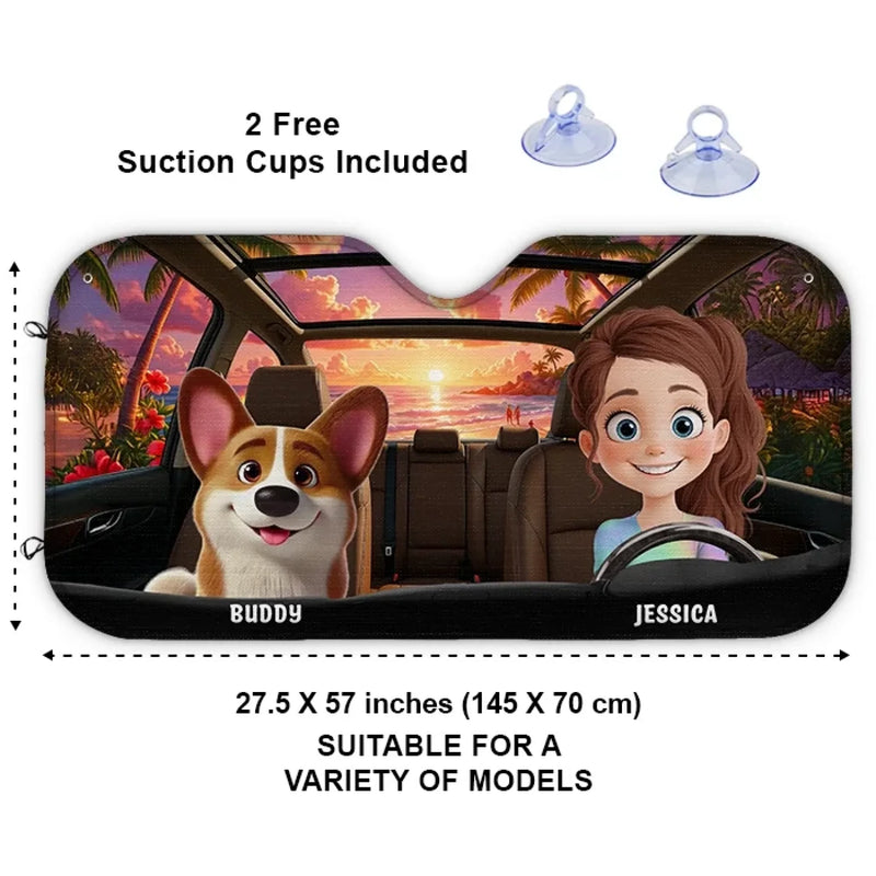 Custom Name Cartoon Dog Owner Gifts - Personalized Auto Sunshade