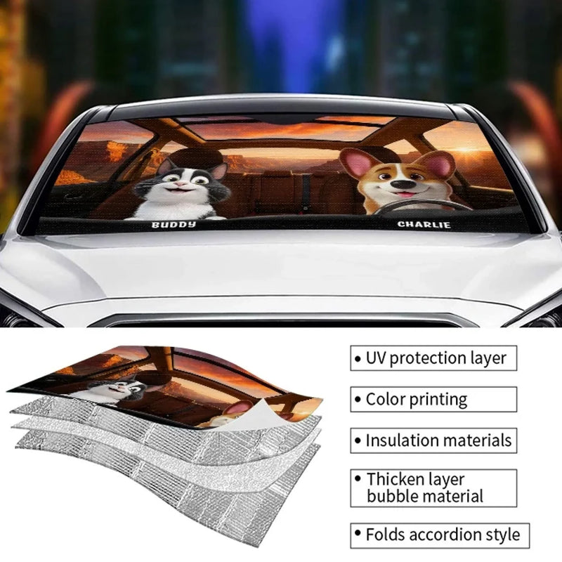 Custom Name Pet Road Trip Gifts for Animal Lovers - Personalized Auto Sunshade