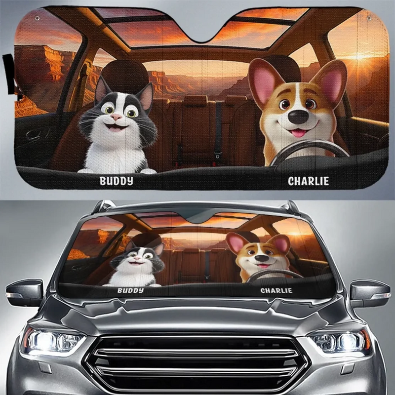 Custom Name Pet Road Trip Gifts for Animal Lovers - Personalized Auto Sunshade
