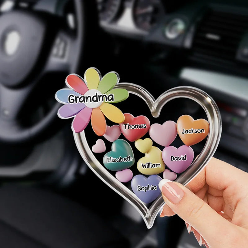 Love Grows Here - Family Personalized Custom Acrylic Car Visor Clip - Mother's Day, Gift For Mom, Grandma