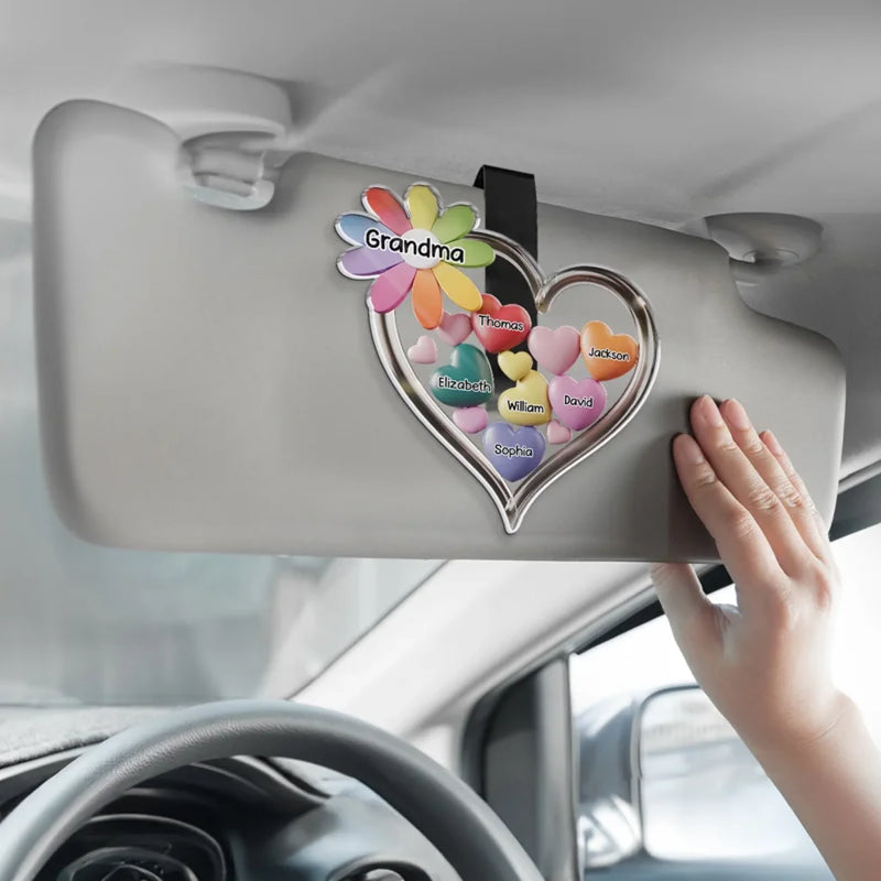 Love Grows Here - Family Personalized Custom Acrylic Car Visor Clip - Mother's Day, Gift For Mom, Grandma