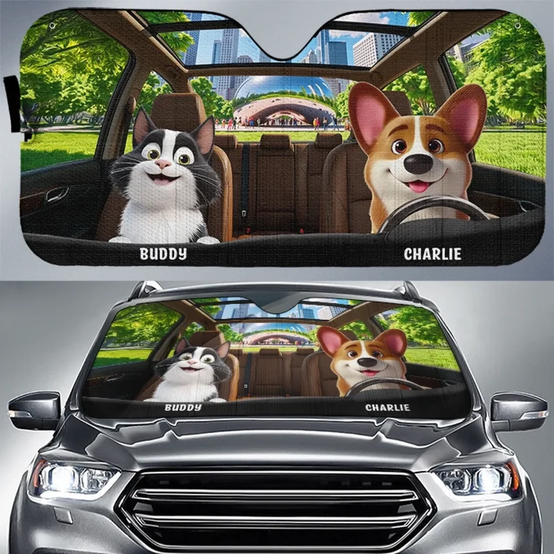 Cruisin’ With My Co-Pawlots - Dog & Cat Personalized Custom Auto Windshield Sunshade, Car Window Protector - Gift For Pet Owners, Pet Lovers