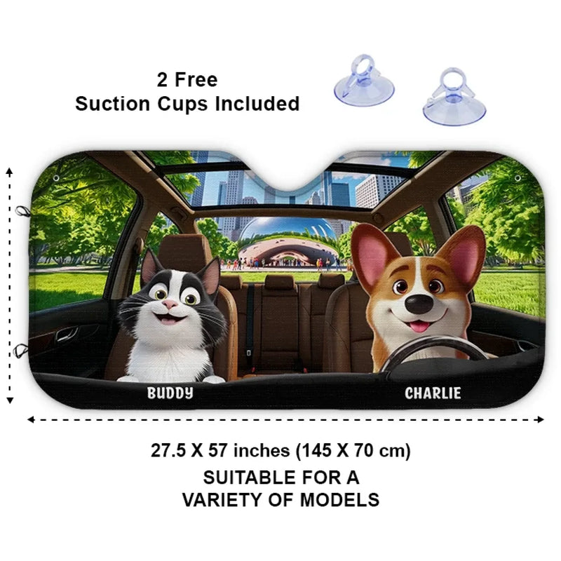 Cruisin’ With My Co-Pawlots - Dog & Cat Personalized Custom Auto Windshield Sunshade, Car Window Protector - Gift For Pet Owners, Pet Lovers