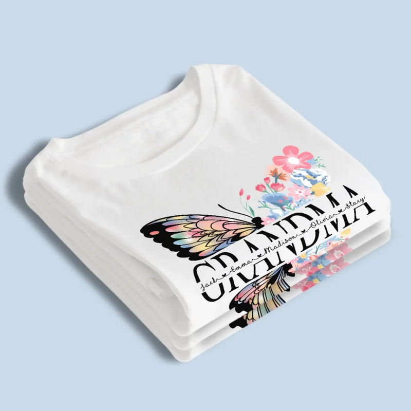 Graceful Like A Butterfly, Strong Like A Grandma - Family  Personalized Custom Unisex T-shirt, Premium T-shirt, Hoodie - Mother's Day, Gift For Mom, Grandma
