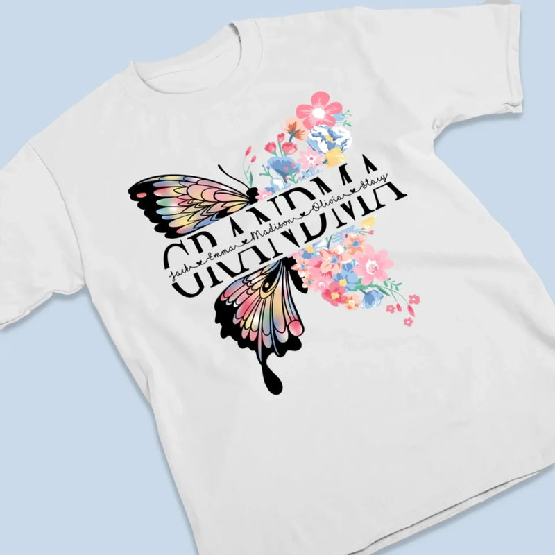 Graceful Like A Butterfly, Strong Like A Grandma - Family  Personalized Custom Unisex T-shirt, Premium T-shirt, Hoodie - Mother's Day, Gift For Mom, Grandma