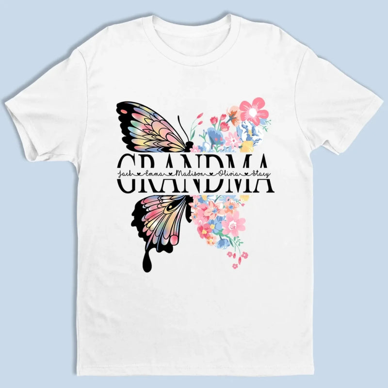 Graceful Like A Butterfly, Strong Like A Grandma - Family  Personalized Custom Unisex T-shirt, Premium T-shirt, Hoodie - Mother's Day, Gift For Mom, Grandma