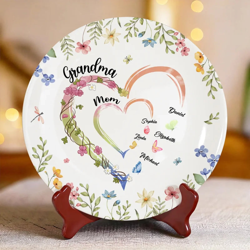 From Grandma to Mom to Us - Family Personalized Custom Ceramic Plate - Mother's Day, Gift For Mom, Grandma