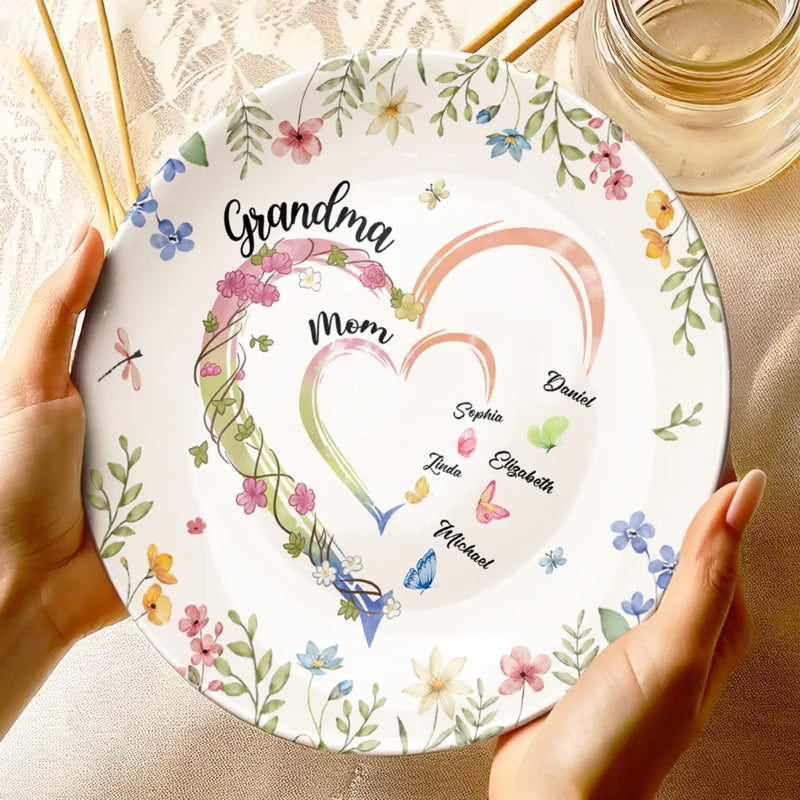 From Grandma to Mom to Us - Family Personalized Custom Ceramic Plate - Mother's Day, Gift For Mom, Grandma