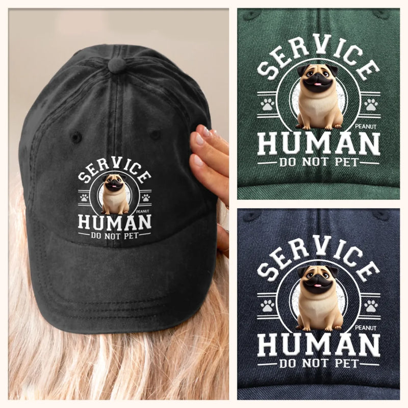 Funny Pug Service Human Do Not Pet Cap - Washed Baseball Cap