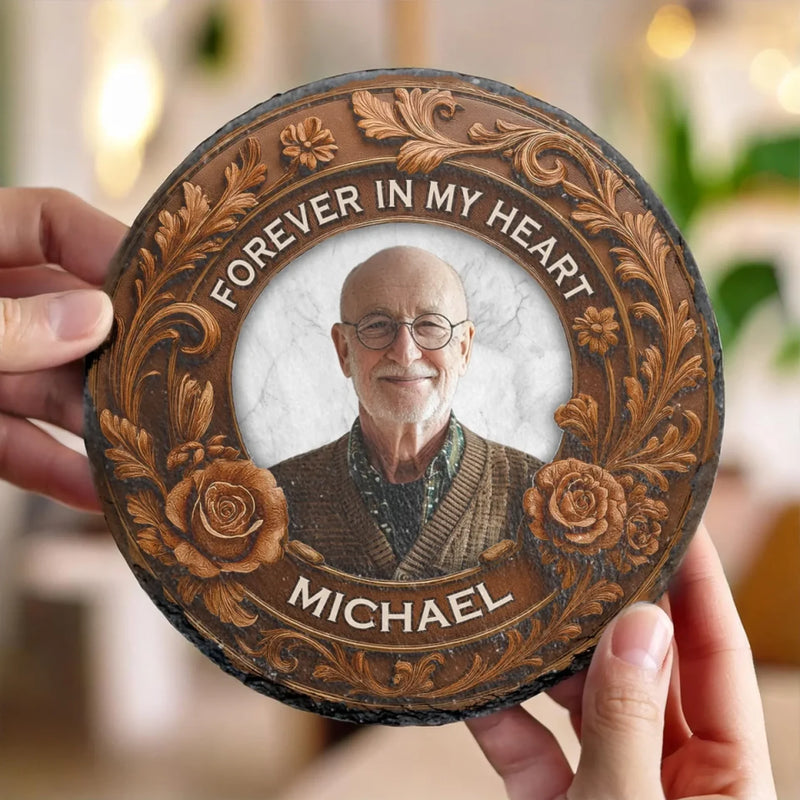 Custom Photo Always With Us, Always Watching Over - Memorial Personalized Custom Round Shaped Stone With Stand - Sympathy Gift For Family Members