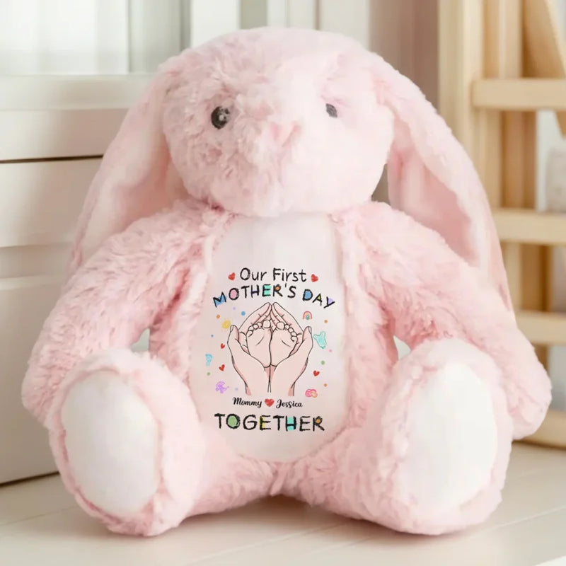 Tiny Feet, Big Love - Family Personalized Custom Easter Bunny Plush - Mother's Day, Baby Shower Gift, Gift For First Mom
