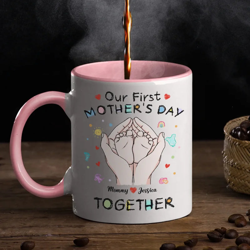 Love Begins Here - Family Personalized Custom Accent Mug - Mother's Day, Baby Shower Gift, Gift For First Mom