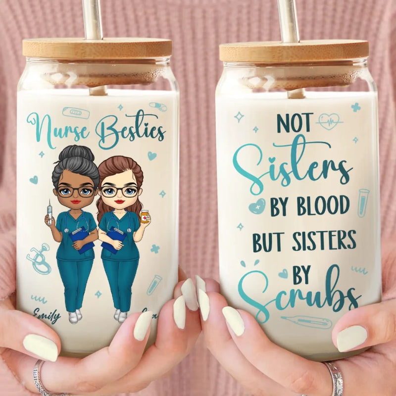 Not Just Coworkers, Scrub Soulmates - Nurse Personalized Custom Glass Cup, Iced Coffee Cup - Appreciation, Thank You Gift, Nurse Life, Doctor Life