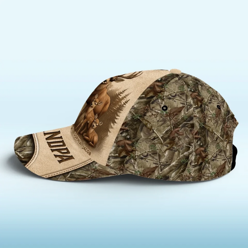 Custom Name Deer Family Gifts for Grandpa - Personalized Classic Cap
