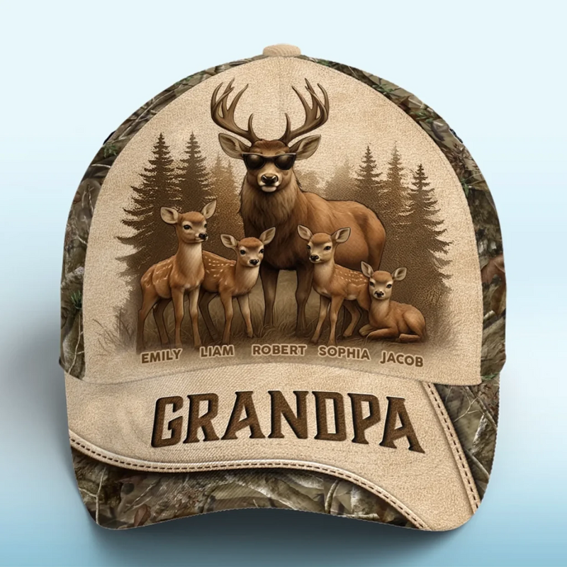 Custom Name Deer Family Gifts for Grandpa - Personalized Classic Cap
