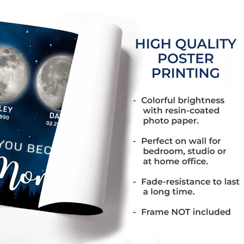 The Moon Glowed Brighter The Day You Became Mom - Family Personalized Custom Horizontal Poster - Mother's Day, Gift For Mom, Grandma