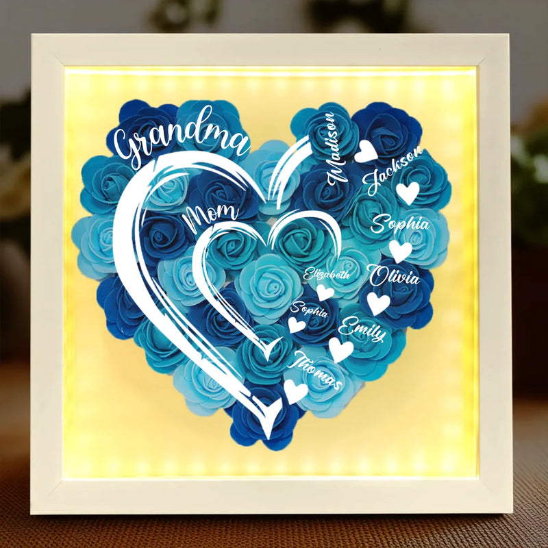 Love In Full Bloom - Family Personalized Custom Flower Shadow Box with LED - Mother's Day, Gift For Mom, Grandma