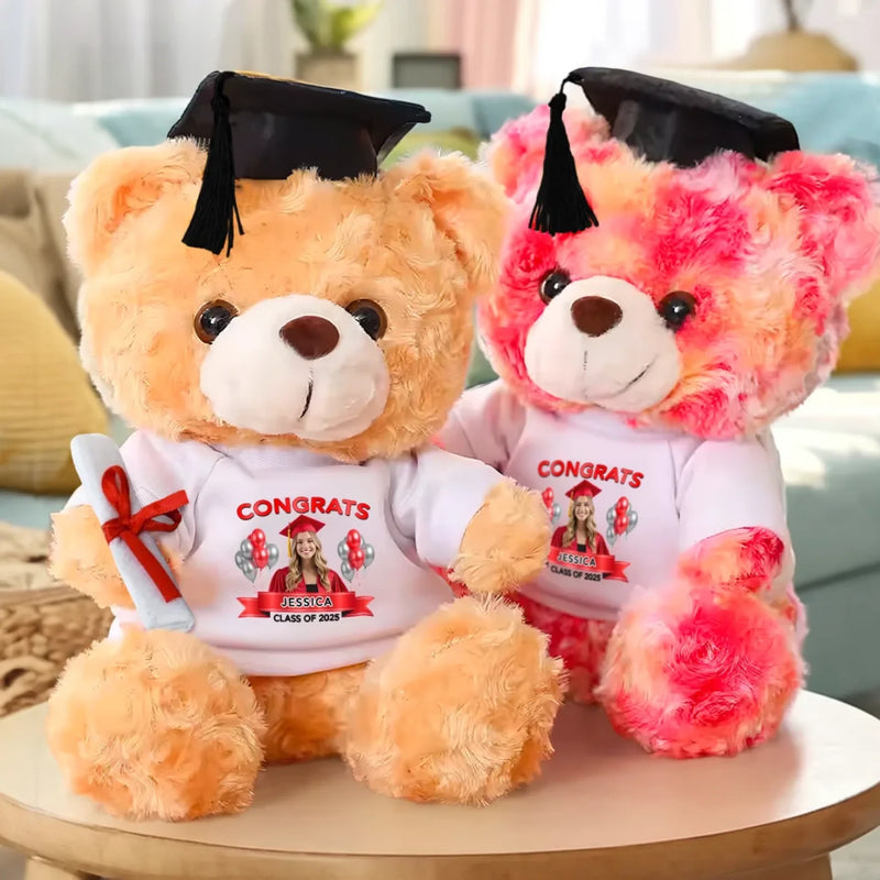 Custom Photo Congrats, Future Begins Now - Family Personalized Custom Graduation Teddy Bear Plush - Graduation Gift For Family Members, Siblings, Brothers, Sisters