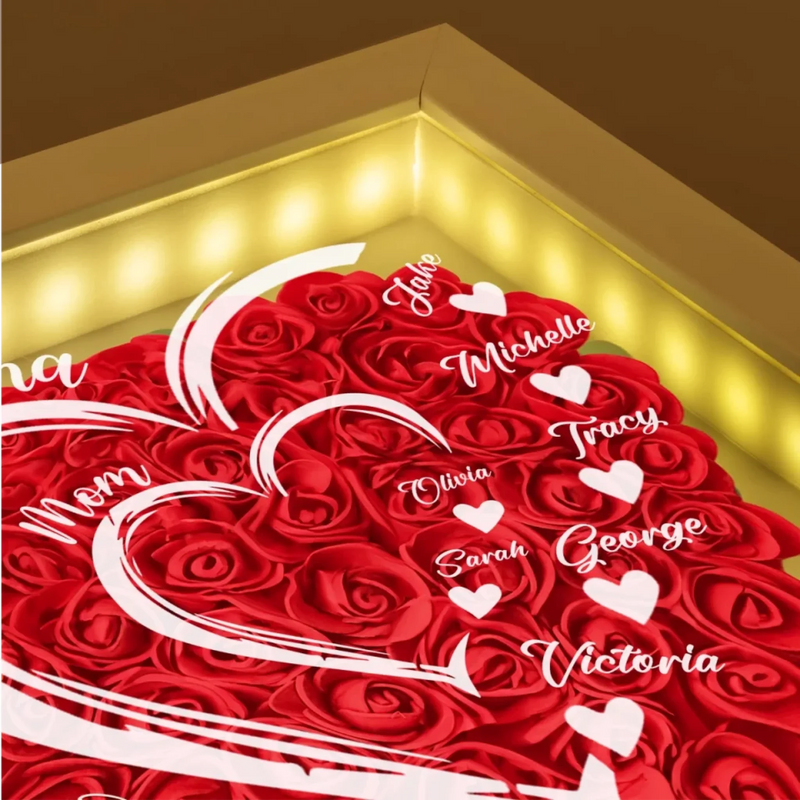 Love In Full Bloom - Family Personalized Custom Flower Shadow Box with LED - Mother's Day, Gift For Mom, Grandma