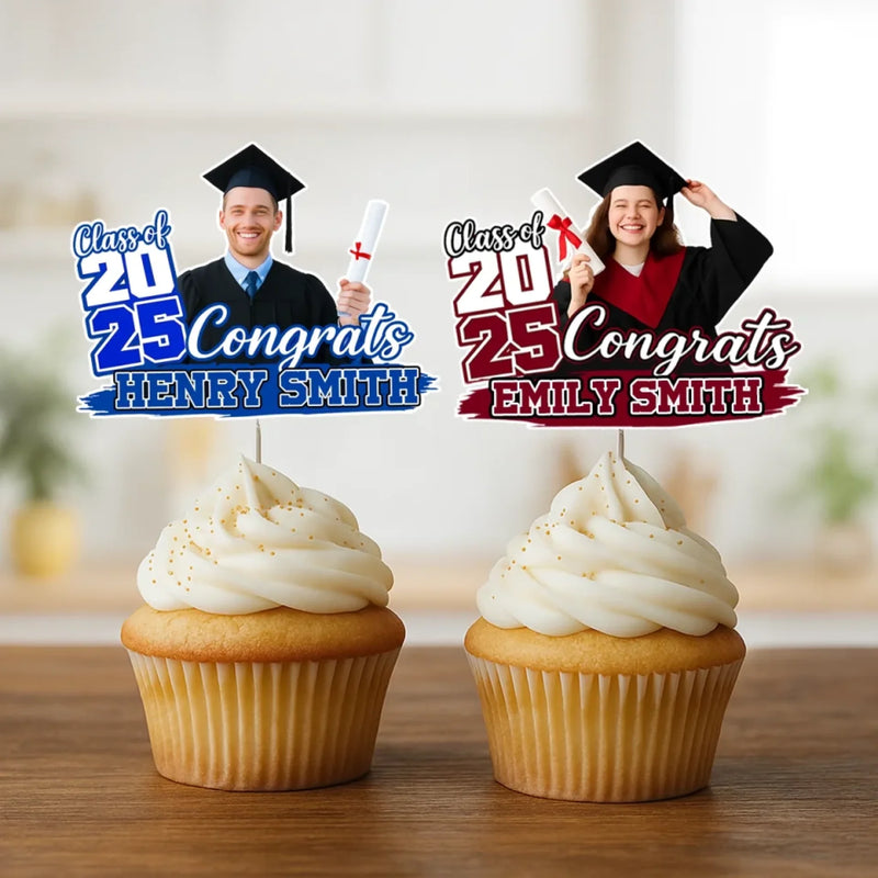 Custom Photo From Cap To Capital - Family Personalized Custom Cake Toppers - Graduation Gift For Family Members, Siblings, Brothers, Sisters