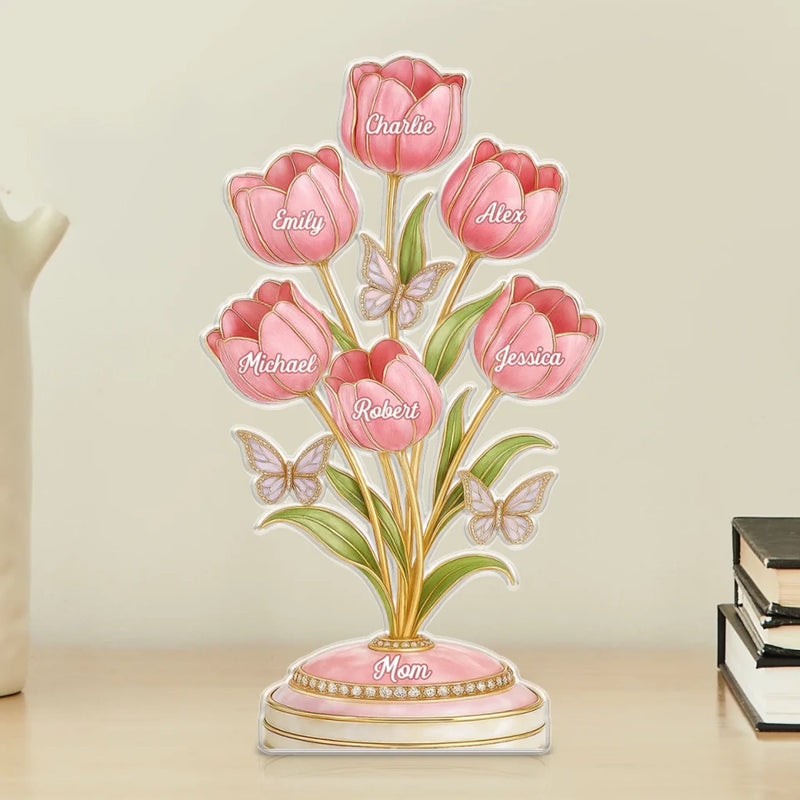 Custom Name Tulip Flower Gifts for Mom - Personalized Acrylic Plaque Custom Shape