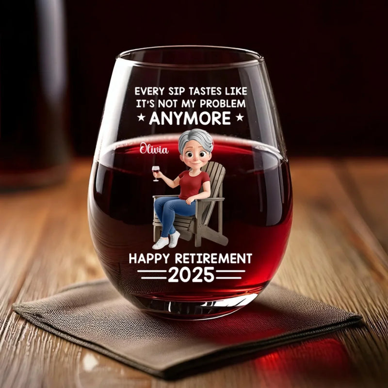 Officially Off The Clock - Personalized Custom Wine Glass - Appreciation, Retirement Gift For Yourself, Best Friends, Siblings, Family Members, Coworkers
