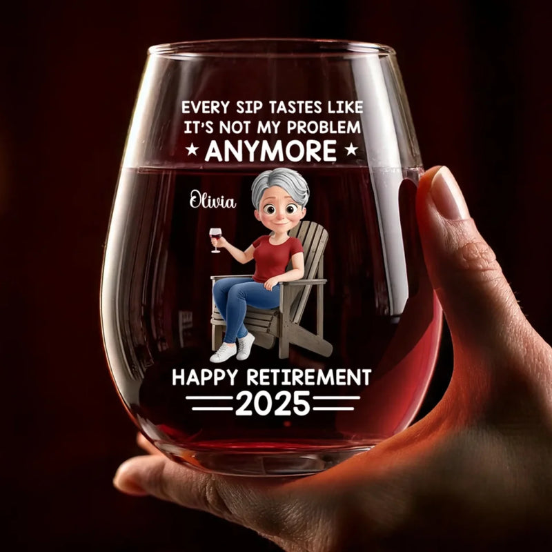Officially Off The Clock - Personalized Custom Wine Glass - Appreciation, Retirement Gift For Yourself, Best Friends, Siblings, Family Members, Coworkers