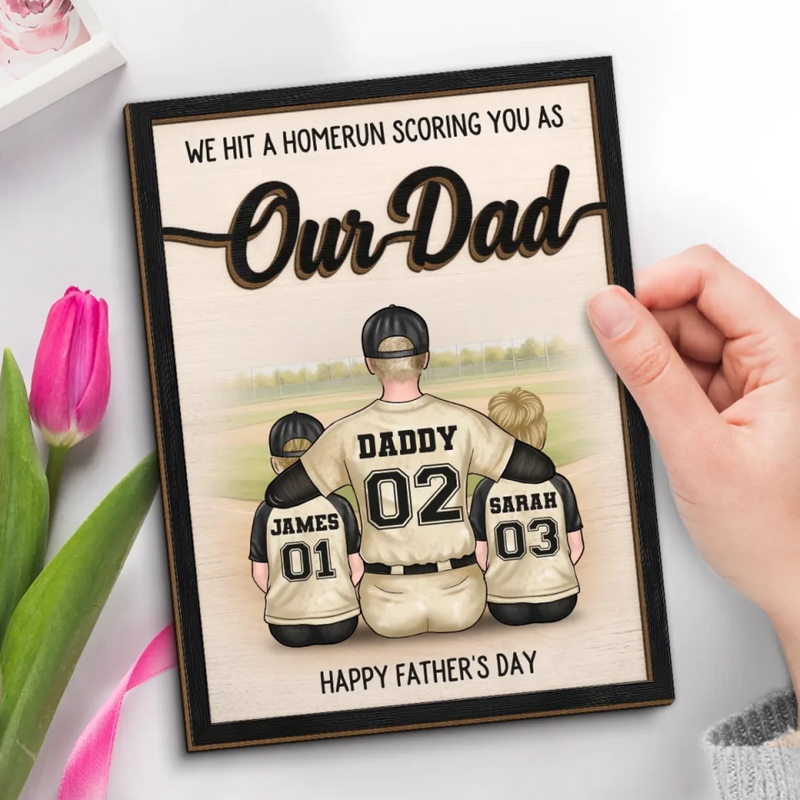 Our Coach, Our Hero, Our Dad - Family Personalized Custom 2-Layered Wooden Plaque With Stand - Father's Day, Gift For Dad, Sport Lovers, Sport Players