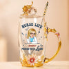 Life Saver In Cute Scrubs - Nurse Personalized Custom Enamel Flower Tea Cup With Lid & Spoon - Appreciation, Thank You Gift, Nurse Life, Doctor Life