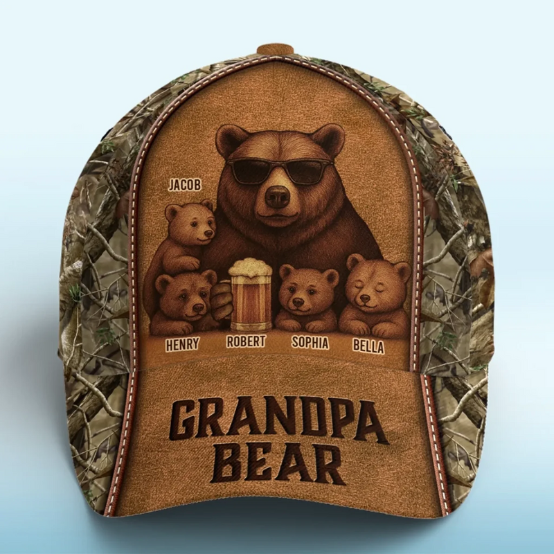 Raised Right By The Strongest Bear - Family Personalized Custom Hat, All Over Print Classic Cap - Father's Day, Gift For Dad, Grandpa