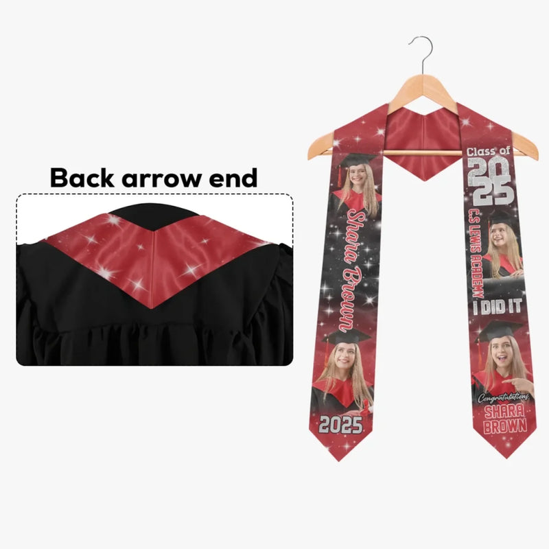 Custom Photo Cheers To The Journey - Family Personalized Custom Triangle Graduation Stole - Graduation Gift For Family Members, Siblings, Brothers, Sisters, Best Friends