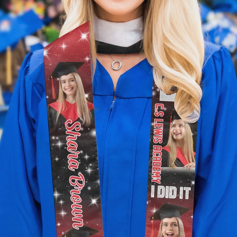 Custom Photo Cheers To The Journey - Family Personalized Custom Triangle Graduation Stole - Graduation Gift For Family Members, Siblings, Brothers, Sisters, Best Friends