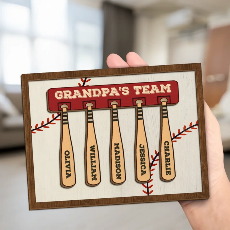 His Team, His Pride - Family Personalized Custom 2-Layered Wooden Plaque With Stand - Father's Day, Gift For Dad, Grandpa, Sport Lovers, Sport Players