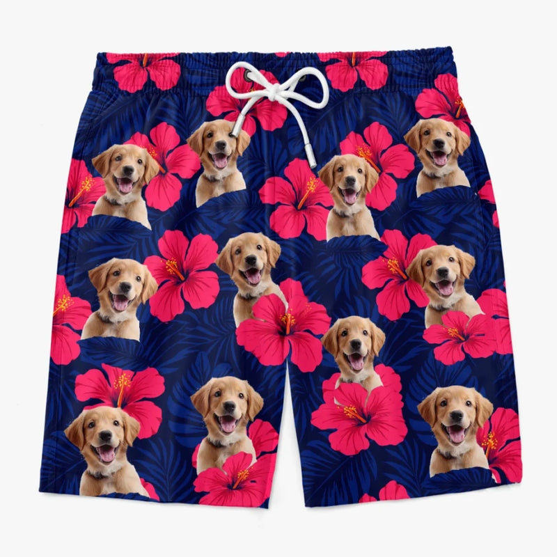 Custom Photo Tropical Pup Vibes Only - Dog & Cat Personalized Custom Tropical Hawaiian Aloha Men Beach Shorts - Summer Vacation Gift For Pet Owners, Pet Lovers
