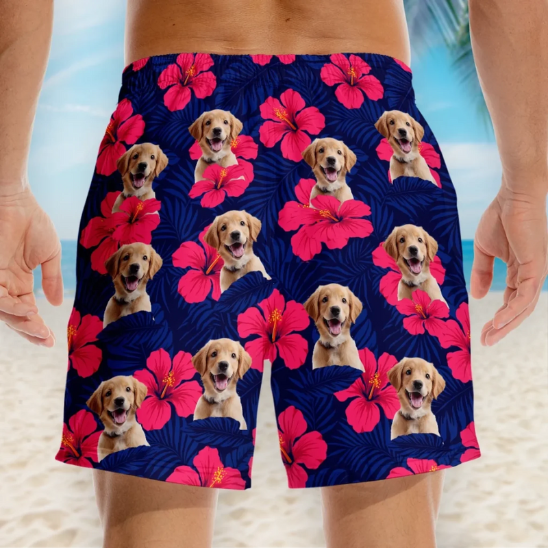 Custom Photo Tropical Pup Vibes Only - Dog & Cat Personalized Custom Tropical Hawaiian Aloha Men Beach Shorts - Summer Vacation Gift For Pet Owners, Pet Lovers