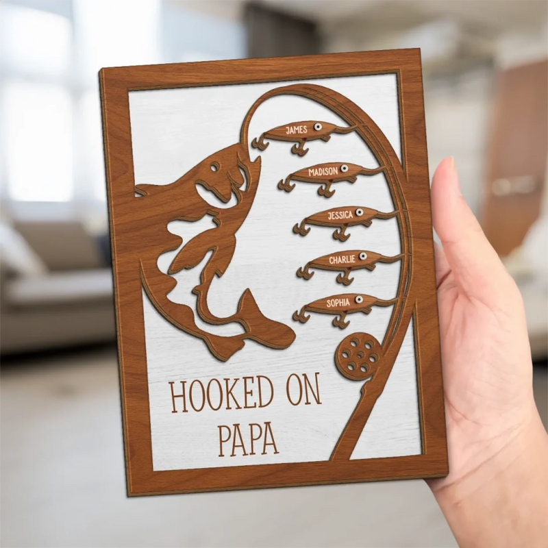 Hooked On You And The Good Life - Family Personalized Custom 2-Layered Wooden Plaque With Stand - Father's Day, Gift For Dad, Sport Lovers, Sport Players