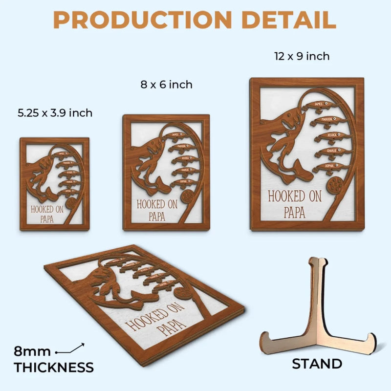 Hooked On You And The Good Life - Family Personalized Custom 2-Layered Wooden Plaque With Stand - Father's Day, Gift For Dad, Sport Lovers, Sport Players