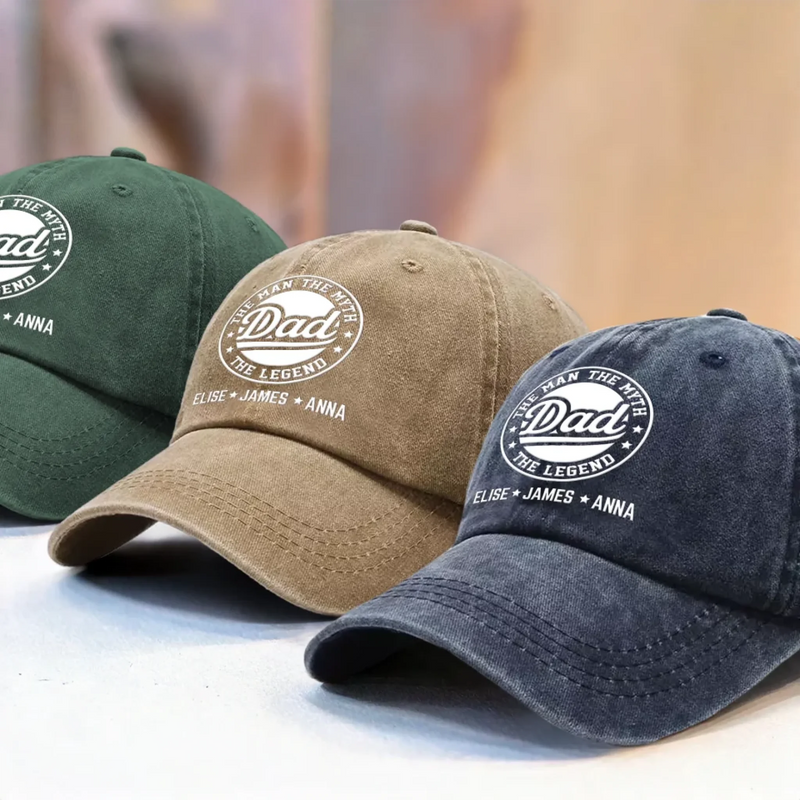 All Hail The Original Legend - Family Personalized Custom Vintage Washed Denim Baseball Cap - Father's Day, Gift For Dad, Grandpa