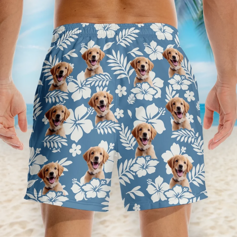 Custom Photo Aloha & Tail Wags - Dog & Cat Personalized Custom Tropical Hawaiian Aloha Men Beach Shorts - Summer Vacation Gift For Pet Owners, Pet Lovers
