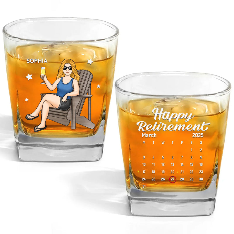 Retired And Loving It - Coworker Personalized Custom Square Whiskey Glass - Appreciation, Retirement Gift For Coworkers, Work Friends, Colleagues