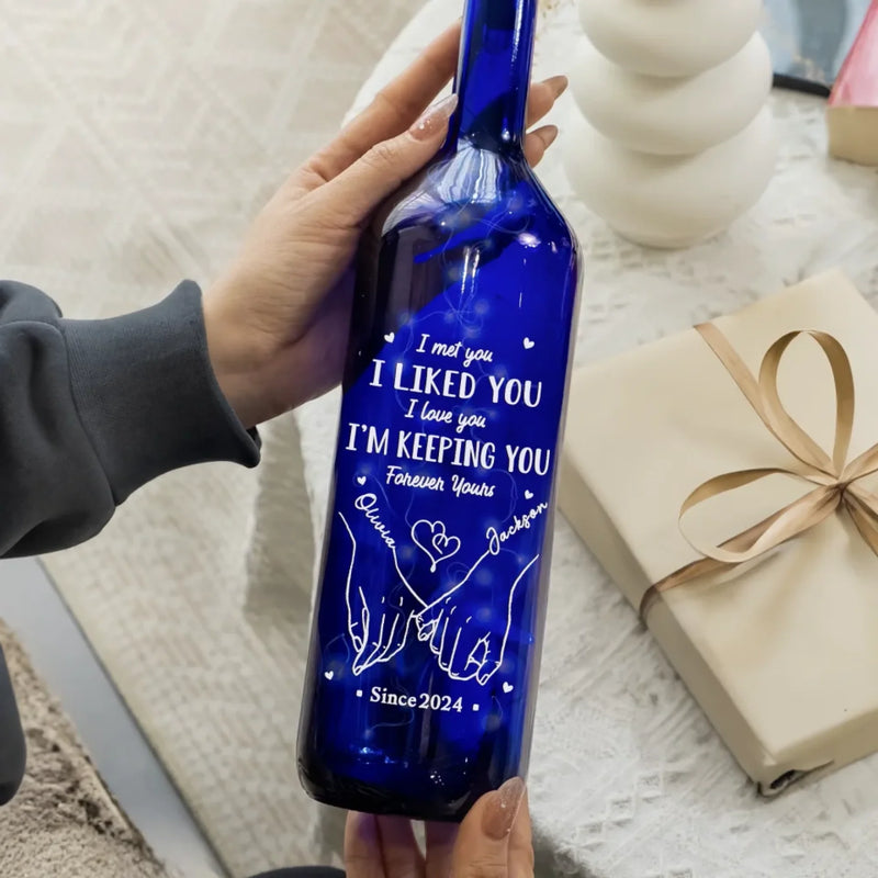 Our Love, Our Forever - Couple Personalized Custom Blue Bottle Lamp - Gift For Husband Wife, Anniversary