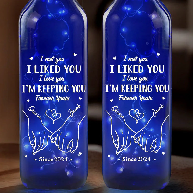 Our Love, Our Forever - Couple Personalized Custom Blue Bottle Lamp - Gift For Husband Wife, Anniversary