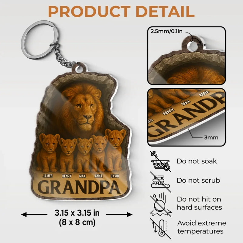 Leading The Pride With Love - Family Personalized Custom Shaped Acrylic Keychain - Father's Day, Gift For Dad, Grandpa