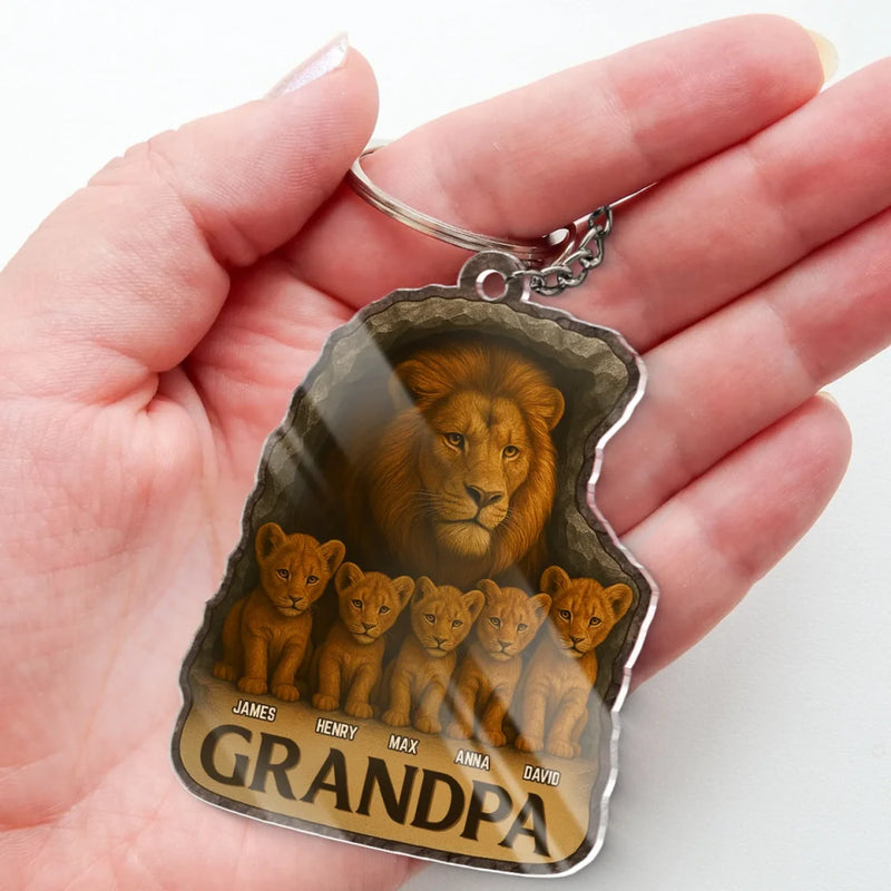 Leading The Pride With Love - Family Personalized Custom Shaped Acrylic Keychain - Father's Day, Gift For Dad, Grandpa