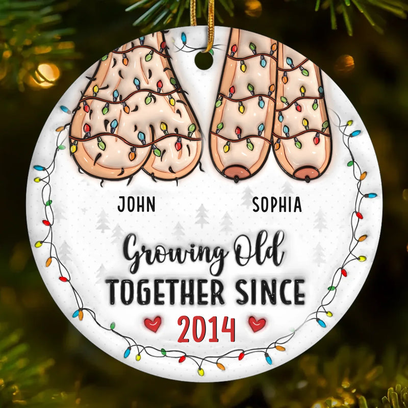 Annoying Each Other And Still Going Strong - Couple Personalized Custom 3D Inflated Effect Printed Ornament - Acrylic, Ceramic Round Shaped - Christmas Gift For Husband Wife, Anniversary