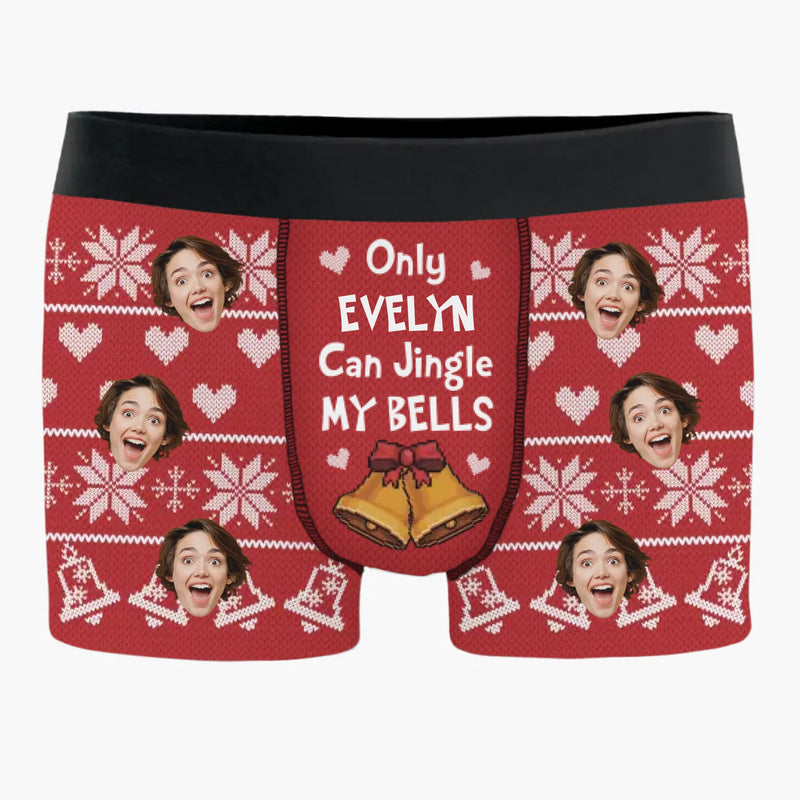 Custom Photo Only Me Can Jingle Your Bells - Funny Personalized Custom Boxer Briefs, Men's Boxers - Christmas Gift For Boyfriend, Husband, Anniversary
