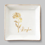 Custom Name Floral Keepsake Gift - Personalized Jewelry Dish
