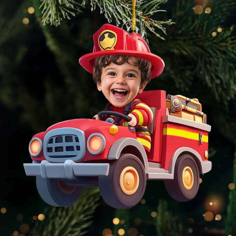 Custom Photo The Tiny, Professional Construction Truck Driver - Family Personalized Custom Ornament - Acrylic Custom Shaped - Christmas Gift For Kids