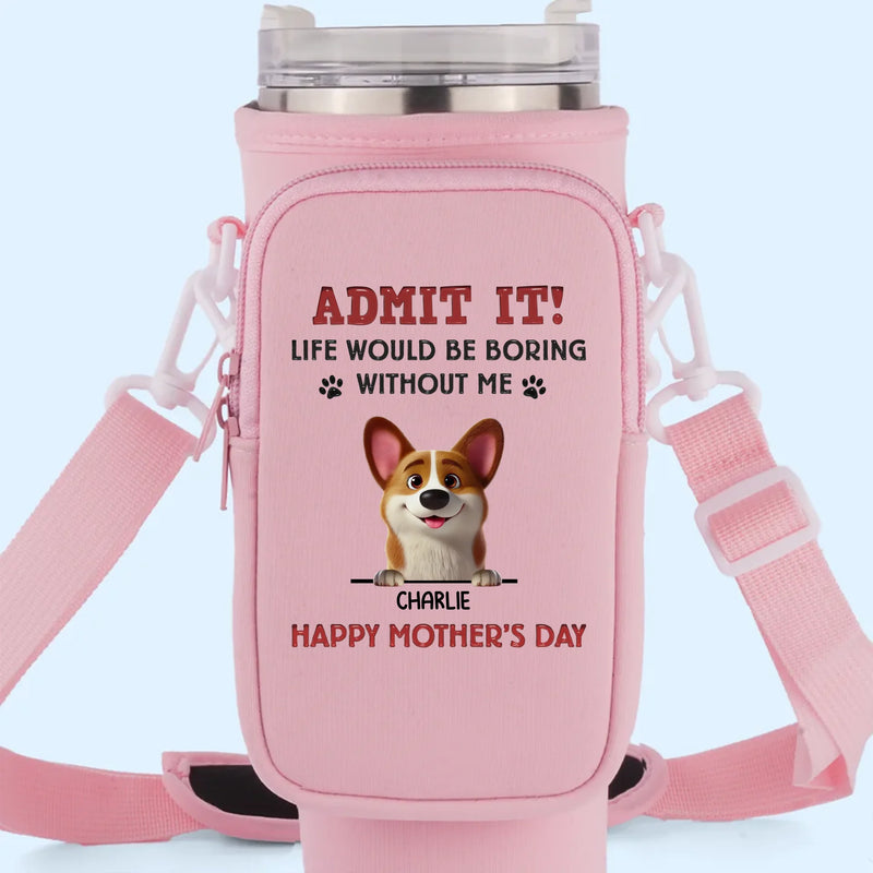 My Love Comes With Fur And A Tail Wag - Dog Personalized Custom Neoprene Water Bottle Carrier With Pocket - Mother's Day, Gift For Pet Owners, Pet Lovers